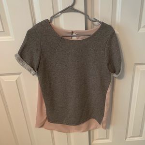 Short sleeve mixed material blouse